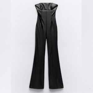 BLOGGER'S FAVE! Zara Strapless Faux Leather Jumpsuit Black NWT